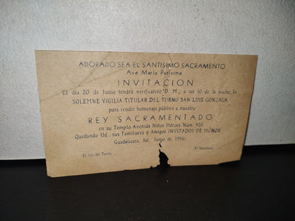 A10C1-2- Antigua Invitación Religiosa: Rendir Homenaje A Nuestro Rey Sacramentado - 1956