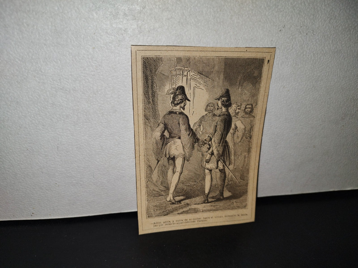 A10C1-2- Antiguo Grabado. Espadachines Con Miradas Retadoras - 1800'S