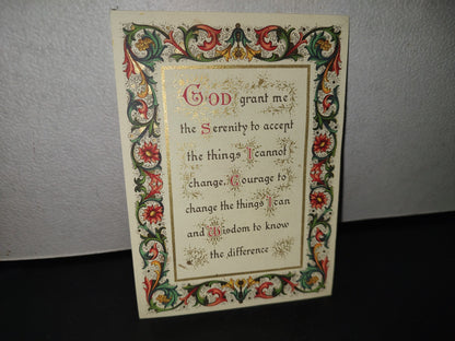 A10C1-2- Tarjeta Con Oración: God Grant Me The Serenity To Accept The Things I Cannot Change... 70'S
