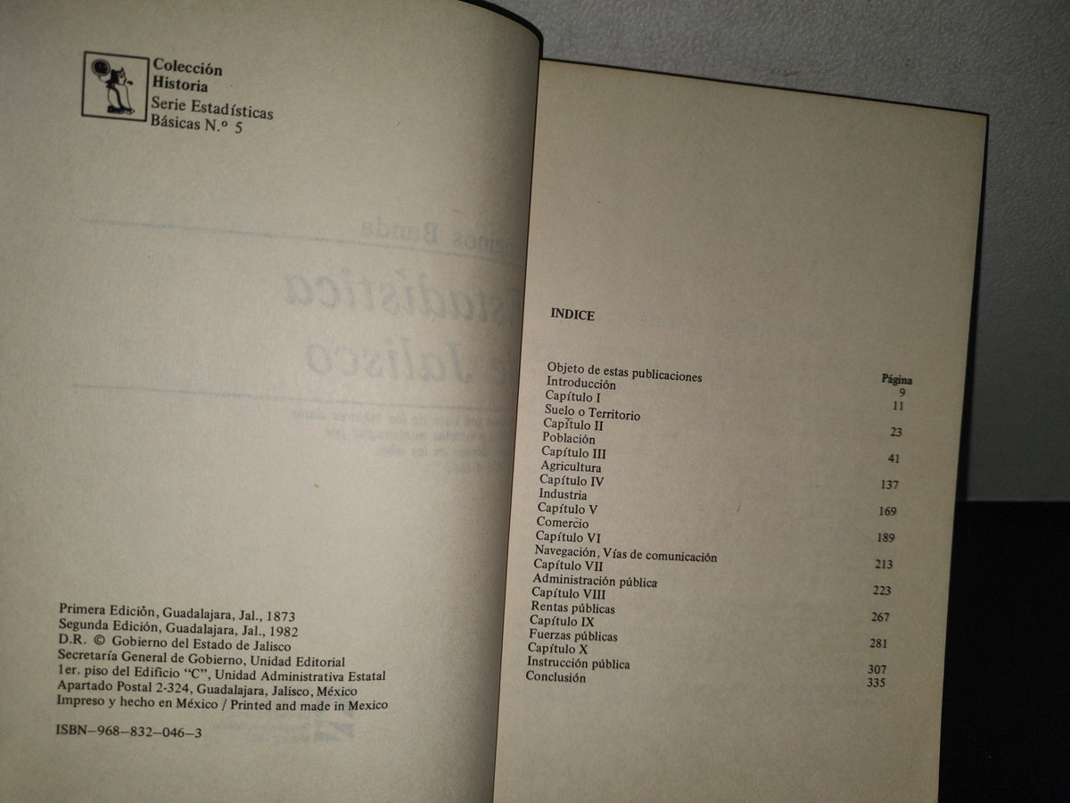 92- Estadística De Jalisco. Formada Con Vista De Los Mejores Datos Oficiales Y Noticias Ministradas Por Sujetos Idóneos En Los Años 1854 A 1863. Longinos Banda - Colección Historia, Serie Estadísticas Básicas No. 5. Gobierno Del Estado De Jalisco - 1982