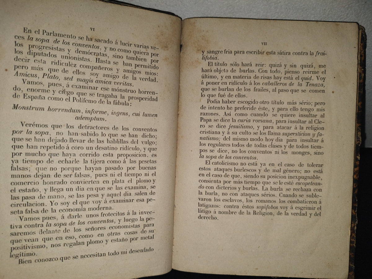 85- La Sopa De Los Conventos, O Sea Tratado De Economía Política En Estilo Joco-Serio Acerca De Los Obstáculos Tradicionales En Nuestro País - D. Vicente De La Fuente - Madrid, Imprenta De El Pensamiento Español 1868
