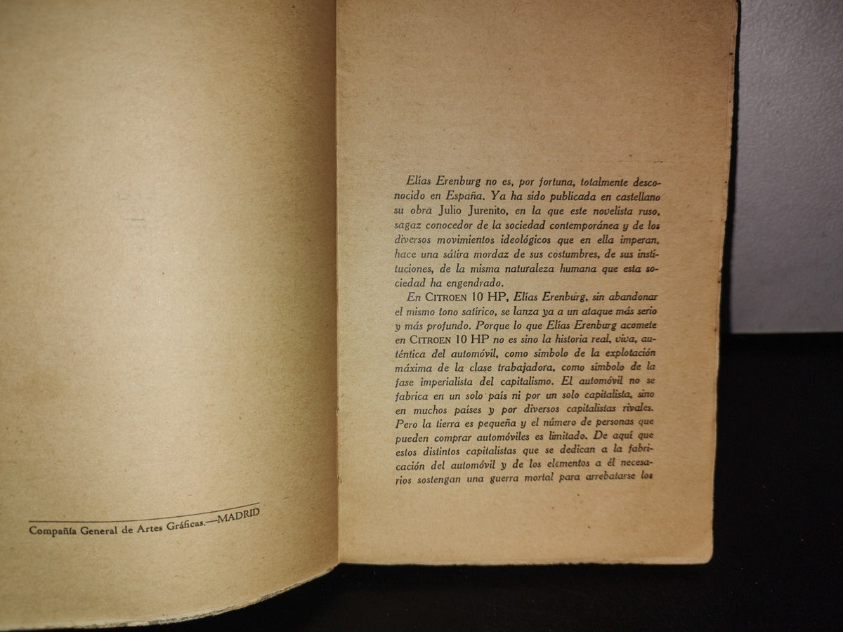83- Citroën 10 Hp. Crónica De Nuestro Tiempo - Elias Erenburg - Primera Edicion, Septiembre 1930
