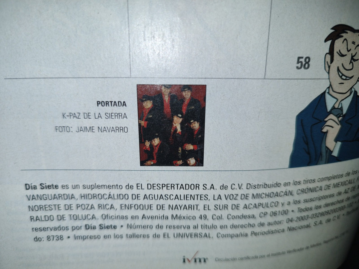 166- Revista Día Siete. K-Paz De La Sierra. No. 375 - 2007