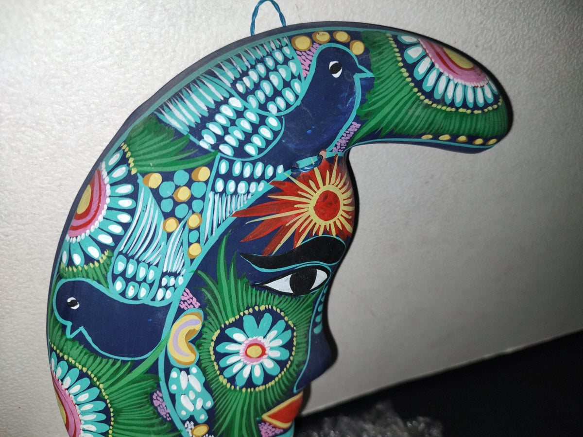 A2- Luna Artesanal De Barro Decorada Para Pared - 80'S - 90'S