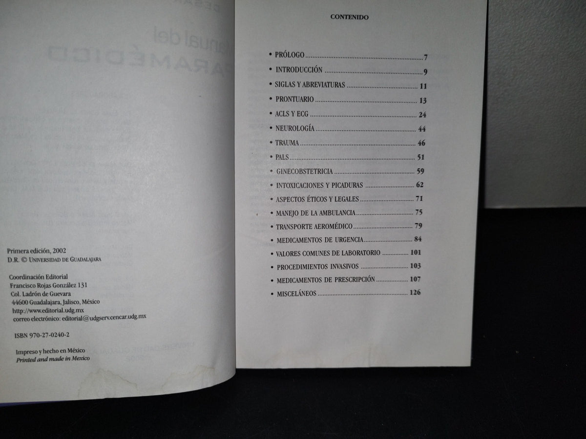 188- Manual Del Paramédico - César Nuño Escobar - Universidad De Guadalajara, Primera Edición, 2002
