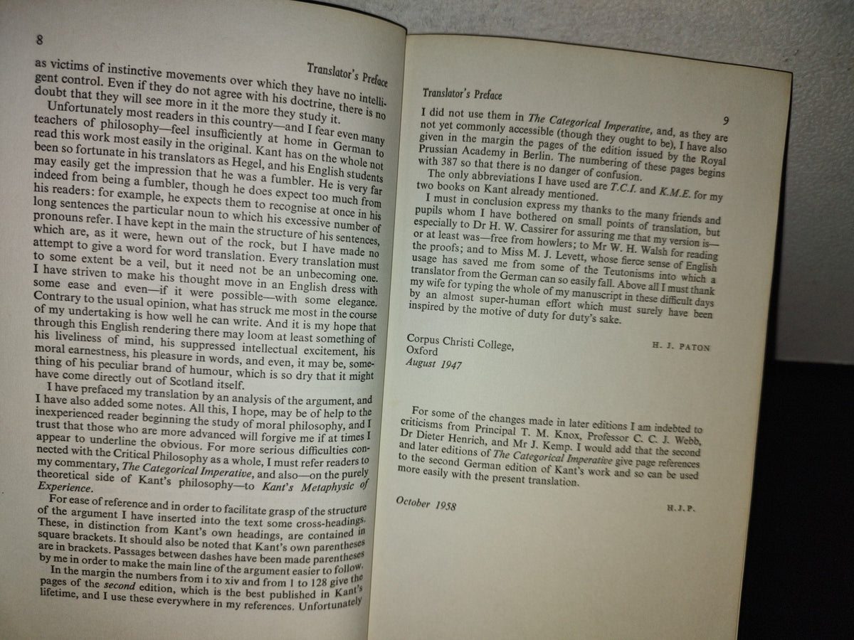 153- The Moral Law. Kant'S Groundwork Of The Metaphysic Of Morals Hutchinson University Library 1966