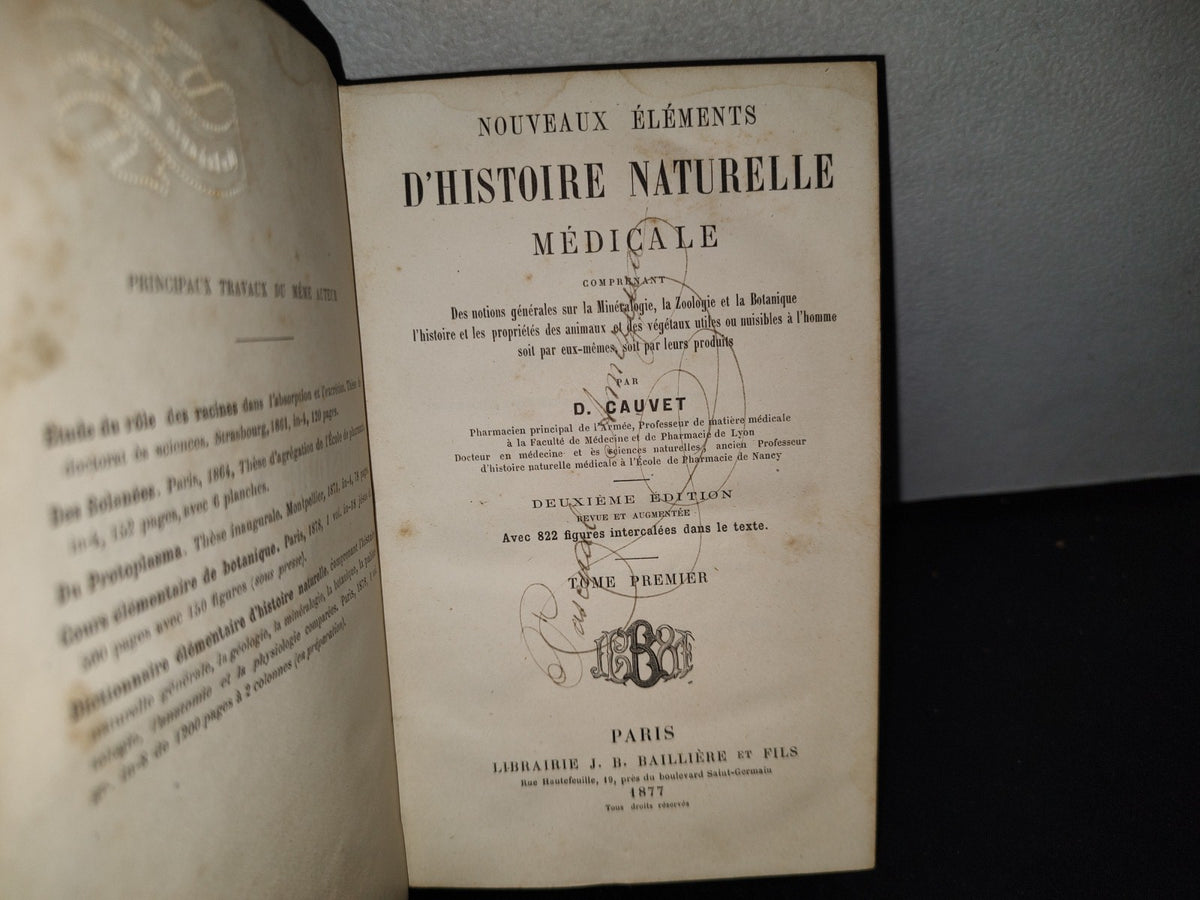 64- Nouveaux Éléments D'Histoire Naturelle Médicale - D. Cauvet - Tome Premier - 1877