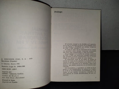 87-2- Manual De Antenas Receptoras Para Tv Y Fm - Francisco Ruiz Vassallo - Ediciones Ceac - 1981