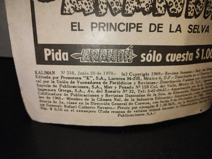 209- Kaliman. El Hombre Increíble - No. 238, Junio 20 De 1970
