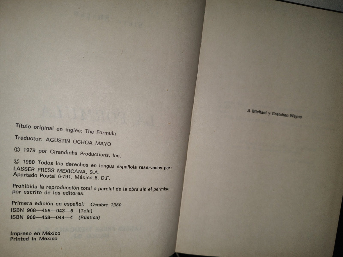 80- La Fórmula - Steve Shagan - Primera Edición 1980