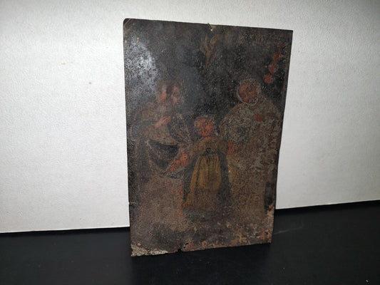 A3- Antigua Pintura Sobre Lámina: La Sagrada Familia - 20's