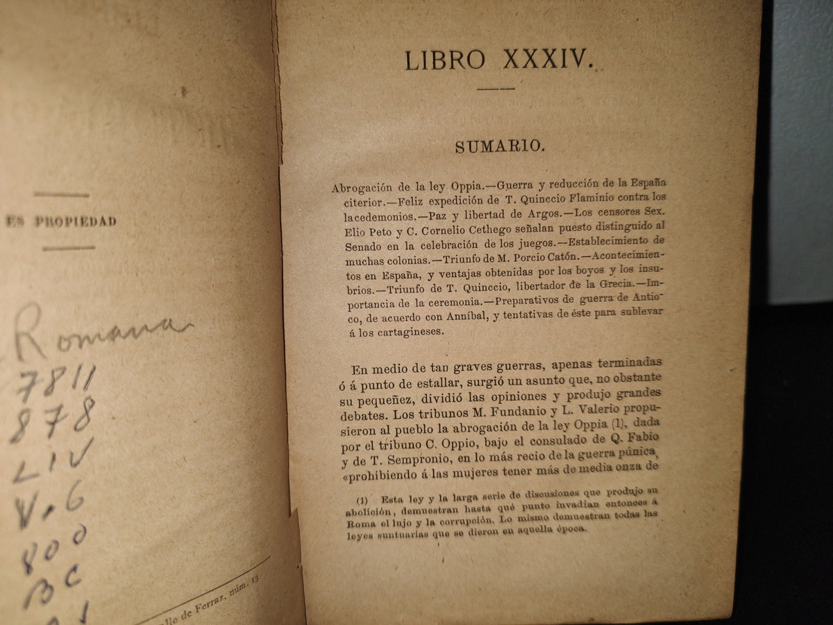 59- Biblioteca Clásica. Tomo CXXI. Décadas De La Historia Romana, Por Tito Livio, Tomo VI - Madrid, Librería De La Viuda De Hernando Y C.A - 1888