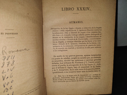 59- Biblioteca Clásica. Tomo CXXI. Décadas De La Historia Romana, Por Tito Livio, Tomo VI - Madrid, Librería De La Viuda De Hernando Y C.A - 1888