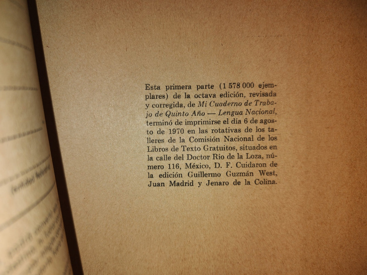 143- Mi Cuaderno De Trabao De Quinto Año. Lengua Nacional - 1970