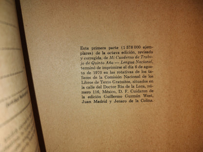 143- Mi Cuaderno De Trabao De Quinto Año. Lengua Nacional - 1970