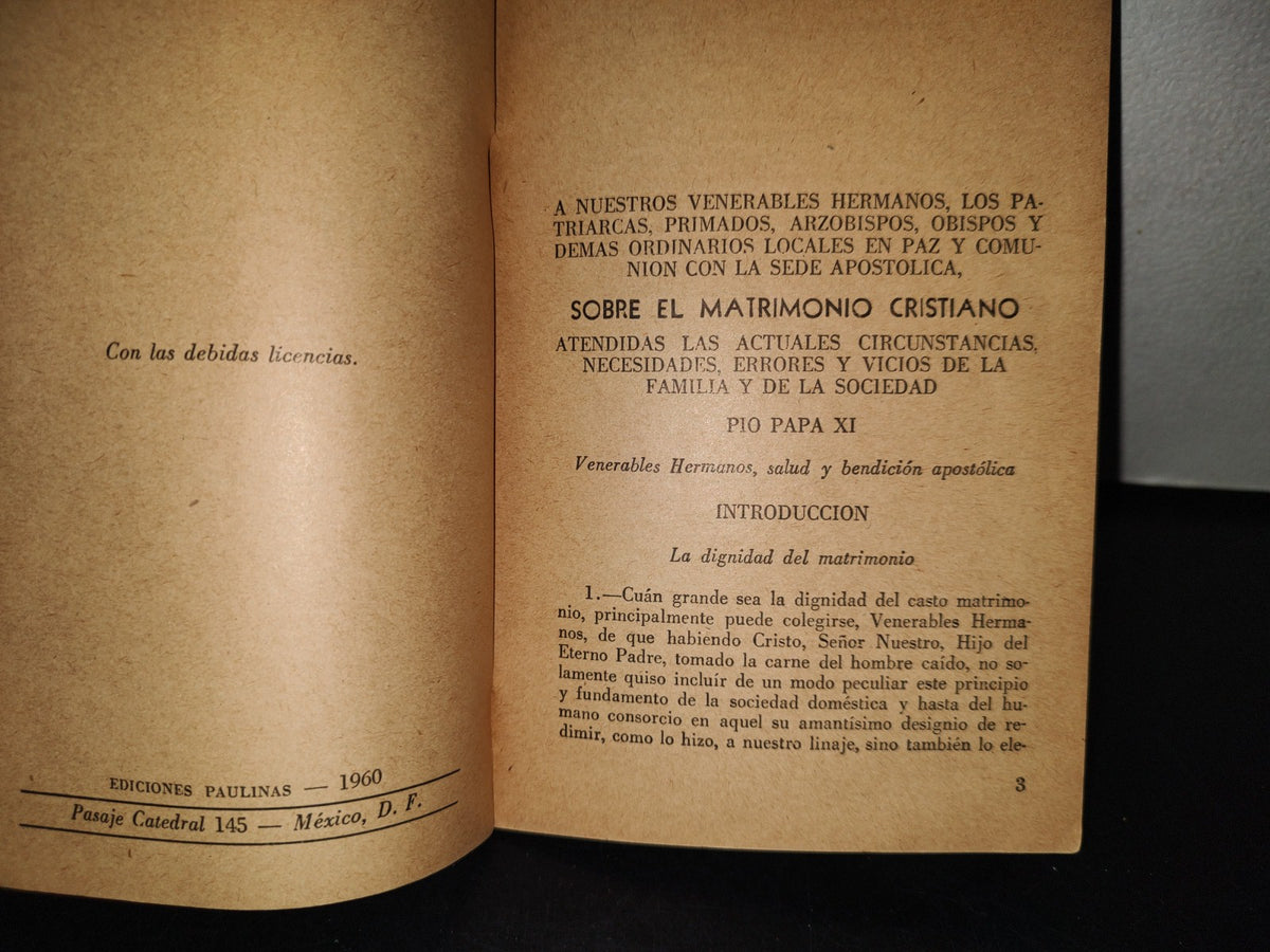 139- Documentos Pontificios. Casti Connubii De S. S. Pío XI. Sobre El Matrimonio Cristiano -1960