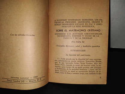 139- Documentos Pontificios. Casti Connubii De S. S. Pío XI. Sobre El Matrimonio Cristiano -1960