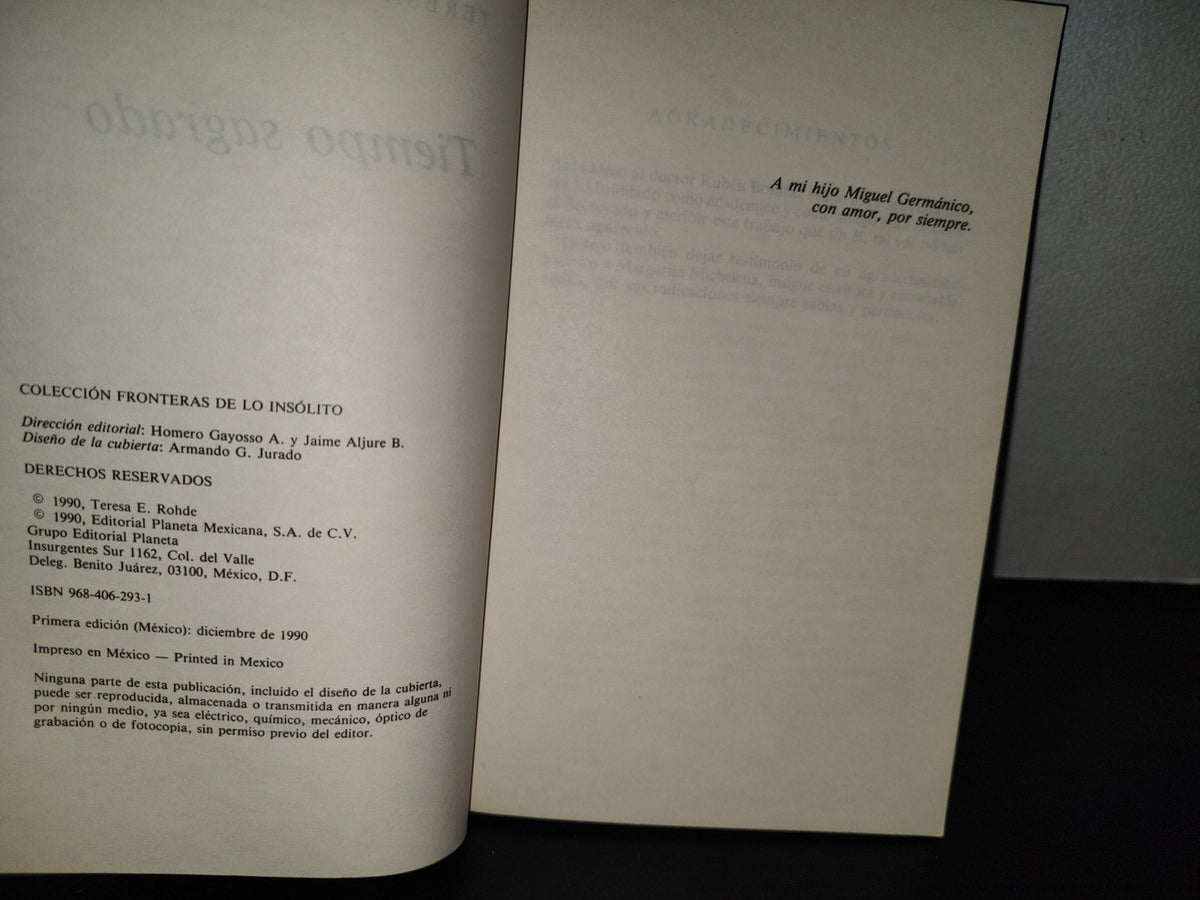 91- Tiempo Sagrado - Teresa Escobar Rhode - Editorial Planeta. Primera Edición 1990