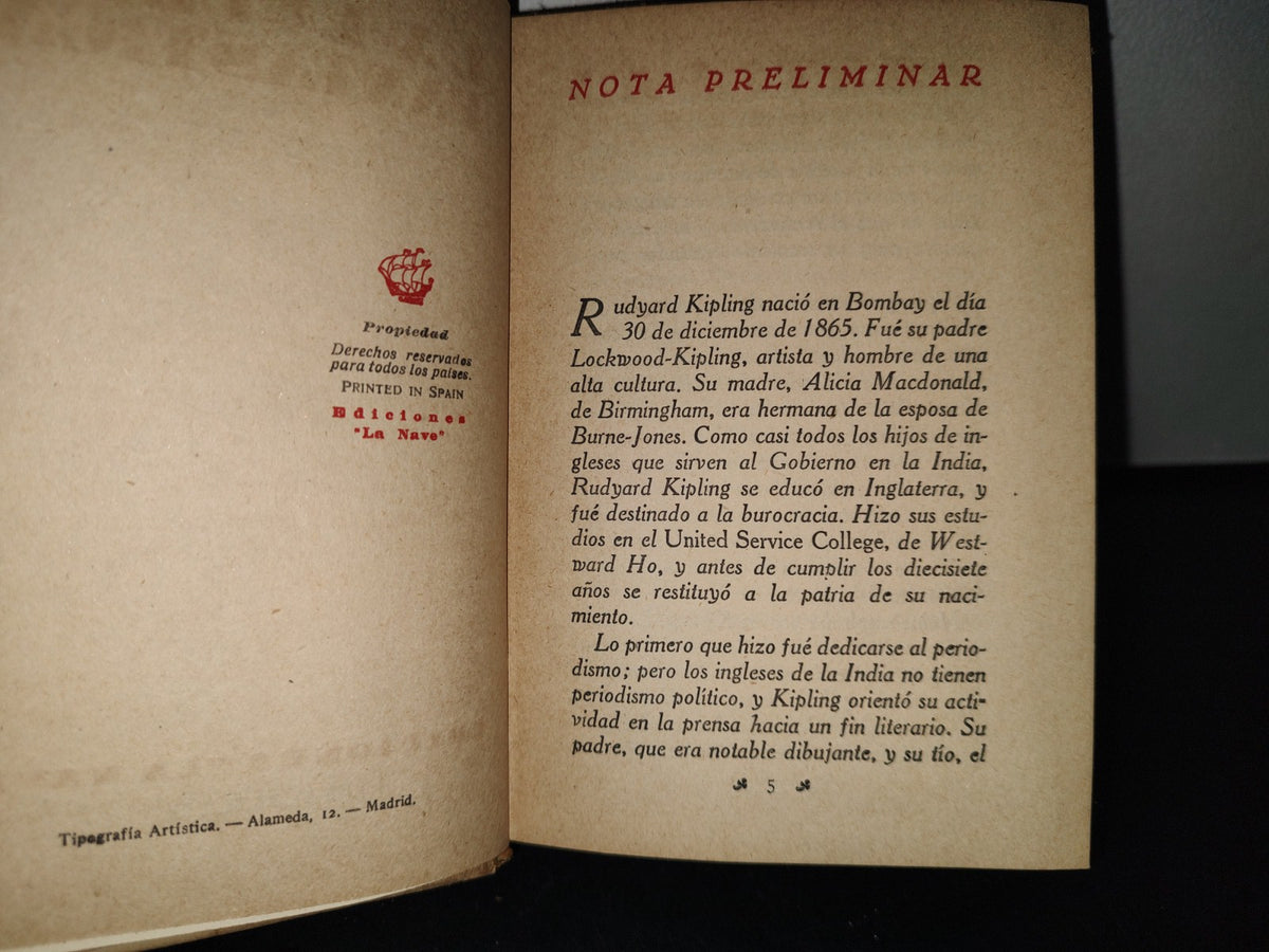 195- La Litera Fantástica - Rudyard Kipling - Ediciones ”La Nave” - Madrid - 50'S
