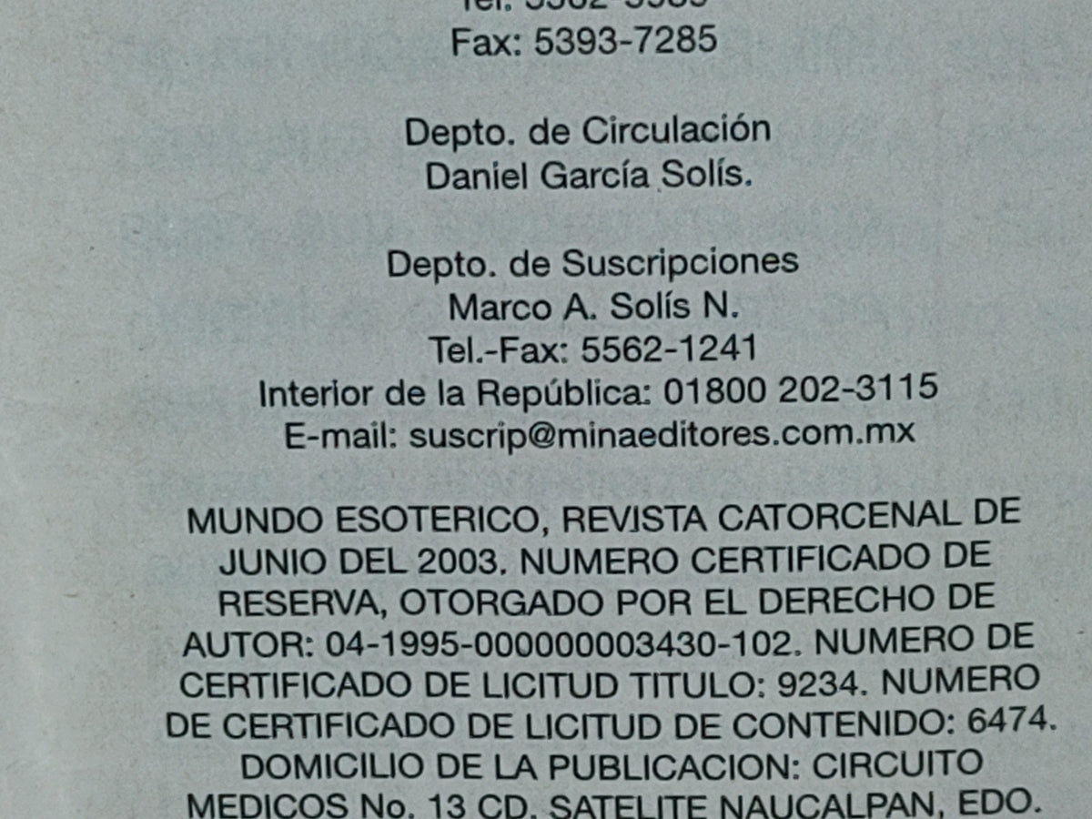 201- Mundo Esotérico. Magia, Ritos Y Astrología. Adivinación Con La Bola De Cristal - No. 184, 2003