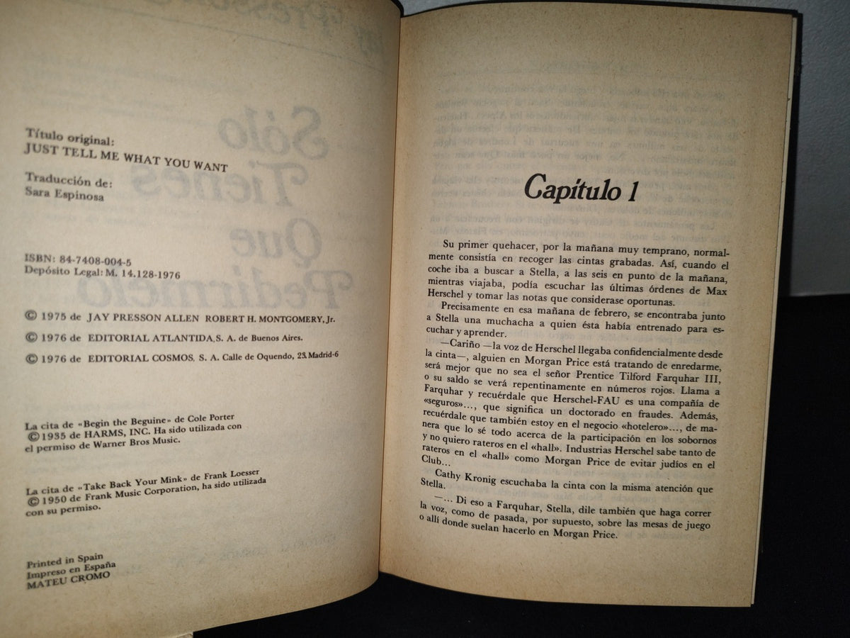 75- Sólo Tienes Que Pedírmelo - Jay Presson Allen - Editorial Cosmos, Madrid. 1976