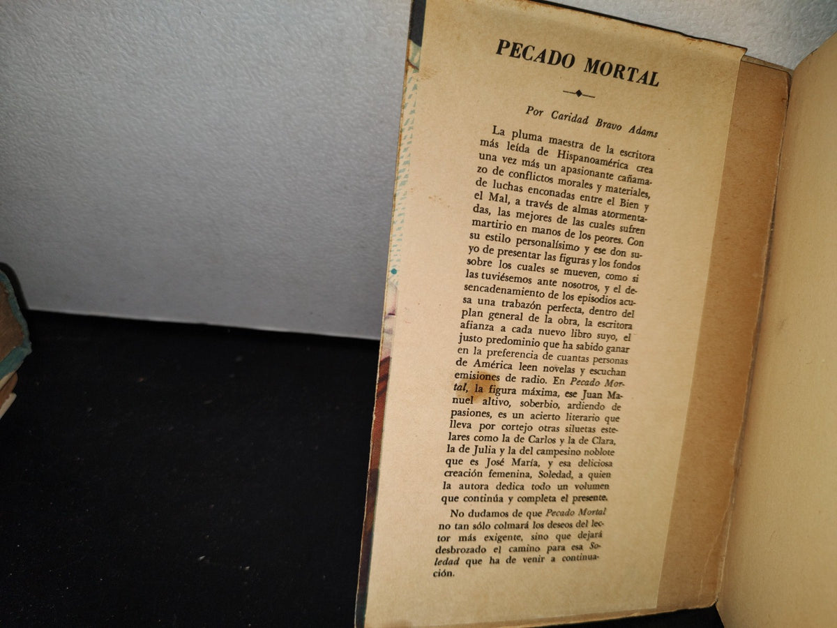 66- Pecado Mortal - Caridad Bravo Adams - Editorial Constancia, S. A. - Primera Edición 1954