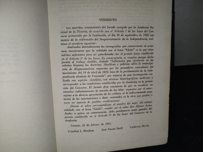 75- Influencia Del Pensamiento Venezolano En La Revolución De Independencia En Hispanoamérica - Alfonso Armas Ayala. Instituto Panamericano De Geografía E Historia. Comité Orígenes De La Emancipación - Caracas. Publicación No. 15, Caracas, 1970