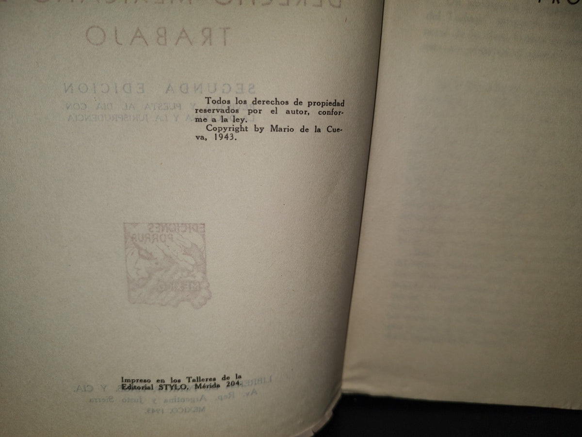 92- Derecho Mexicano Del Trabajo. Tomo I - Mario De La Cueva - 1943
