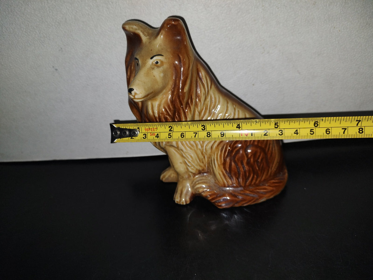 A2- Pieza De Cerámica Esmaltada. Perro Rough Collie Sentado - Made In Brazil 4155 - 80'S