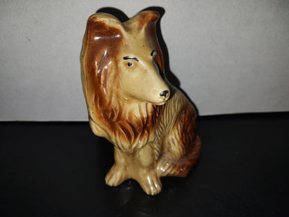 A2- Pieza De Cerámica Esmaltada. Perro Rough Collie Sentado - Made In Brazil 4155 - 80'S