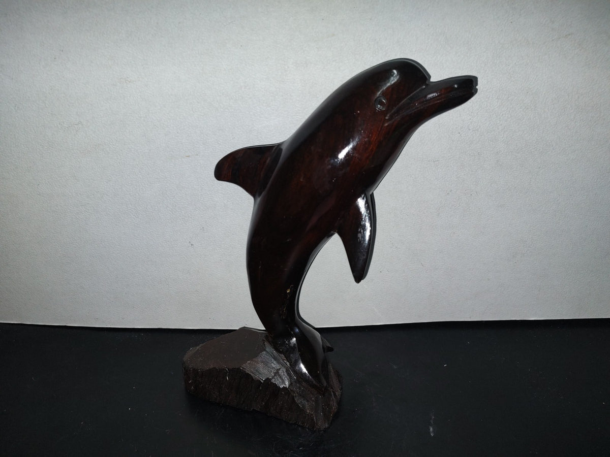 A1- Escultura Grande De Delfin En Madera Palo Fierro - 90'S