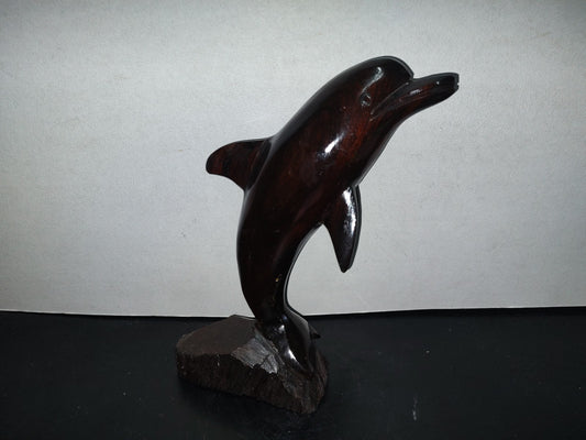 A1- Escultura Grande De Delfin En Madera Palo Fierro - 90'S