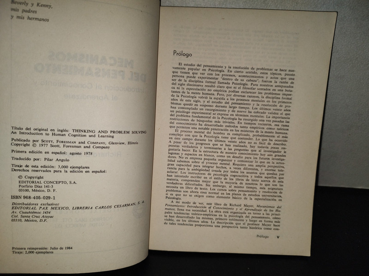 201- Mecanismos Del Pensamiento. Introducción Al Conocimiento Y Al Aprendizaje - Richard E. Mayer. Editorial Concepto, S. A., Primera Edición En Español: Agosto 1978