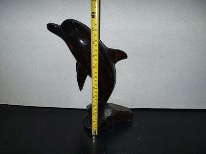 A1- Escultura Grande De Delfin En Madera Palo Fierro - 90'S