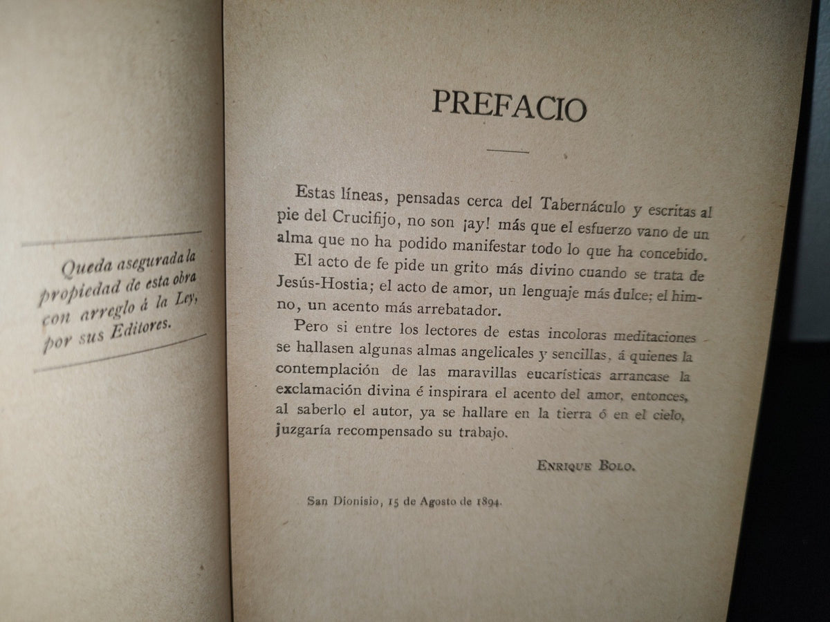 60- Contemplaciones Eucarísticas- Enrique Bolo. México, Librería Religiosa, Herrero Hermanos, 1897