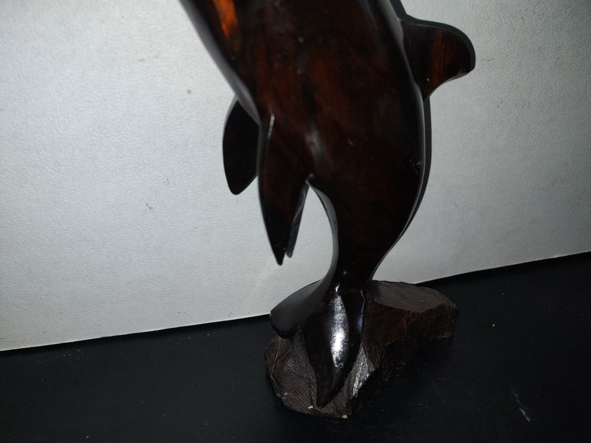 A1- Escultura Grande De Delfin En Madera Palo Fierro - 90'S