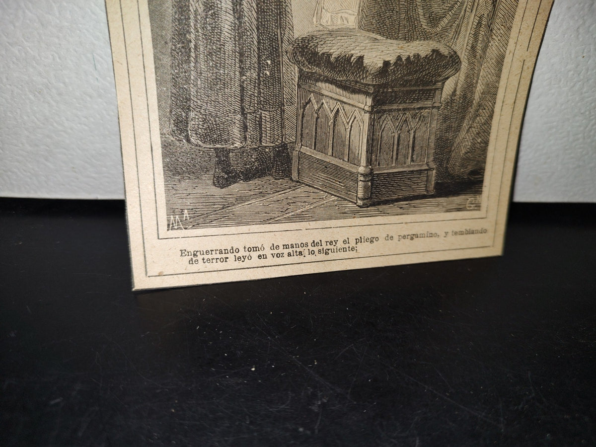 A10C1-2- Grabado Antiguo. Rey Leyendo Pergamino - 1800's