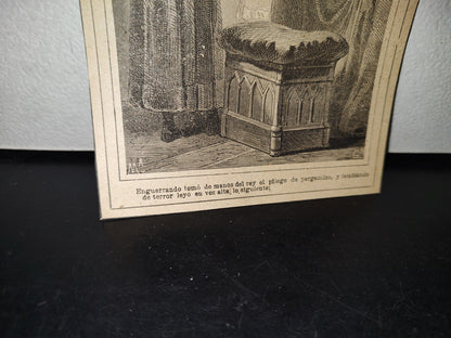 A10C1-2- Grabado Antiguo. Rey Leyendo Pergamino - 1800's