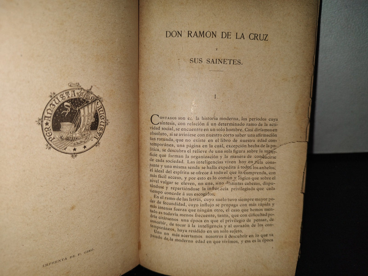 63- Sainetes De D. Ramón De La Cruz. Tomo I - Barcelona. Biblioteca "Arte Y Letras" 1882