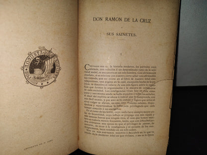 63- Sainetes De D. Ramón De La Cruz. Tomo I - Barcelona. Biblioteca "Arte Y Letras" 1882