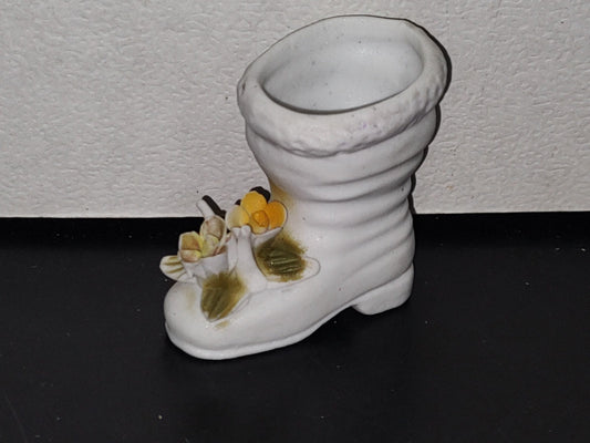 A5- Pieza De Porcelana: Alhajero Bota De Dama Miniatura Con Flores - 70'S - 80'S