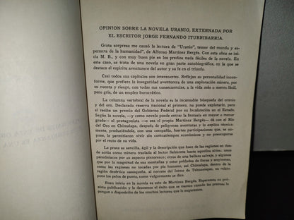 124- Uranio. Novela - Alfonso Martínez Berges - Impresora Del Suereste, Oaxaca, Oax. - 1970