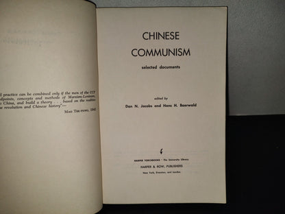 202- Chinese Communism. Selected Documents - Don N. Jacobs And Hans H. Baerwald - 1963