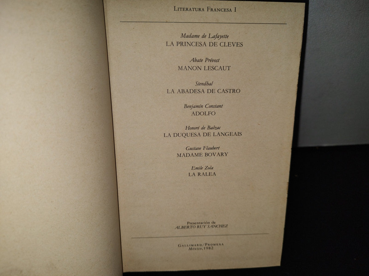 58- Literatura Francesa I. La Princesa De Cleves, Manon Lescaut, La Abadesa De Castro,
