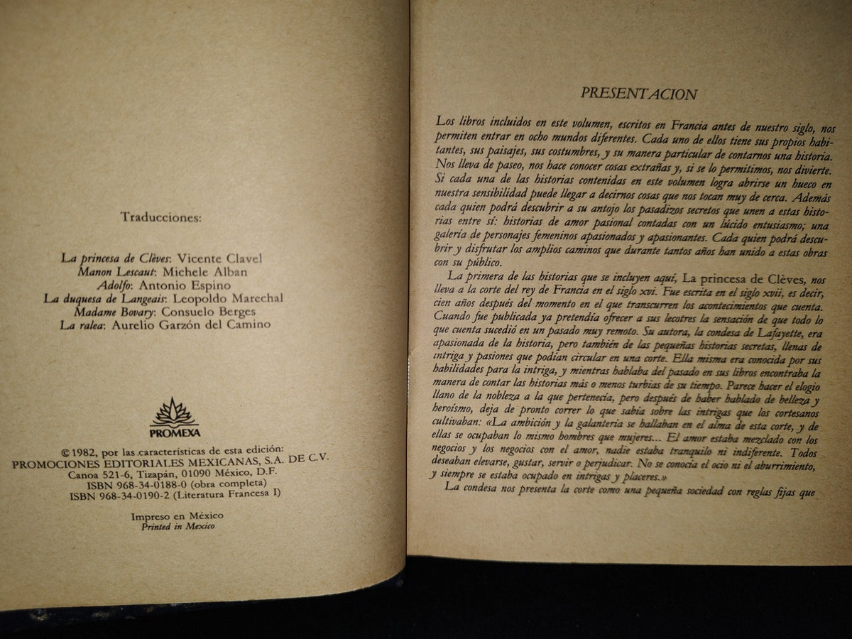 58- Literatura Francesa I. La Princesa De Cleves, Manon Lescaut, La Abadesa De Castro,