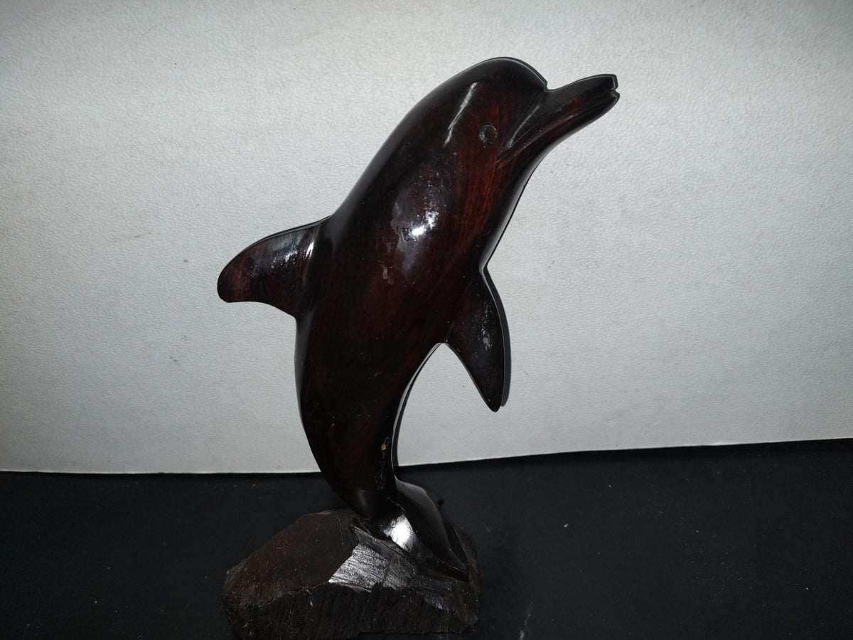 A1- Escultura Grande De Delfin En Madera Palo Fierro - 90'S