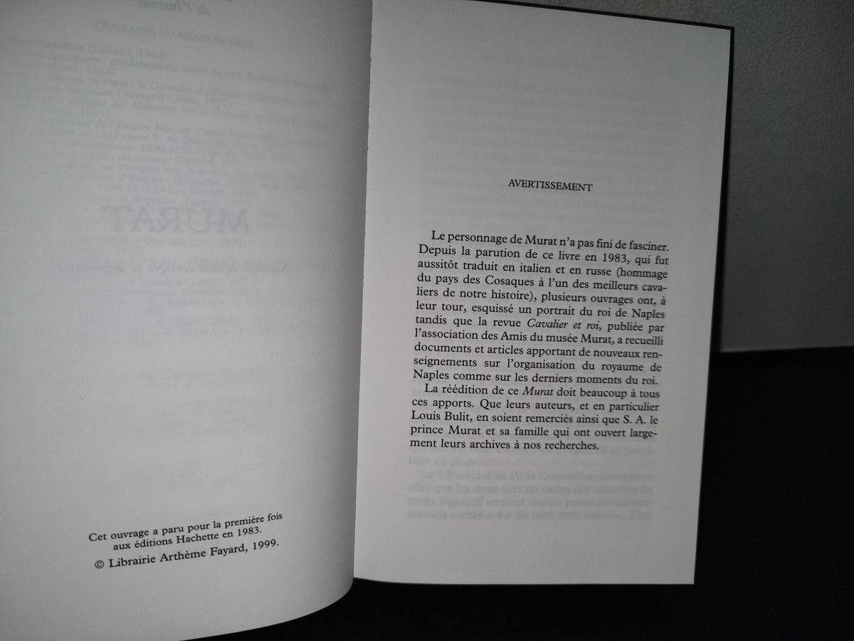87-2- Murat - Jean Tulard - Libraire Arthème Fayard, 1999