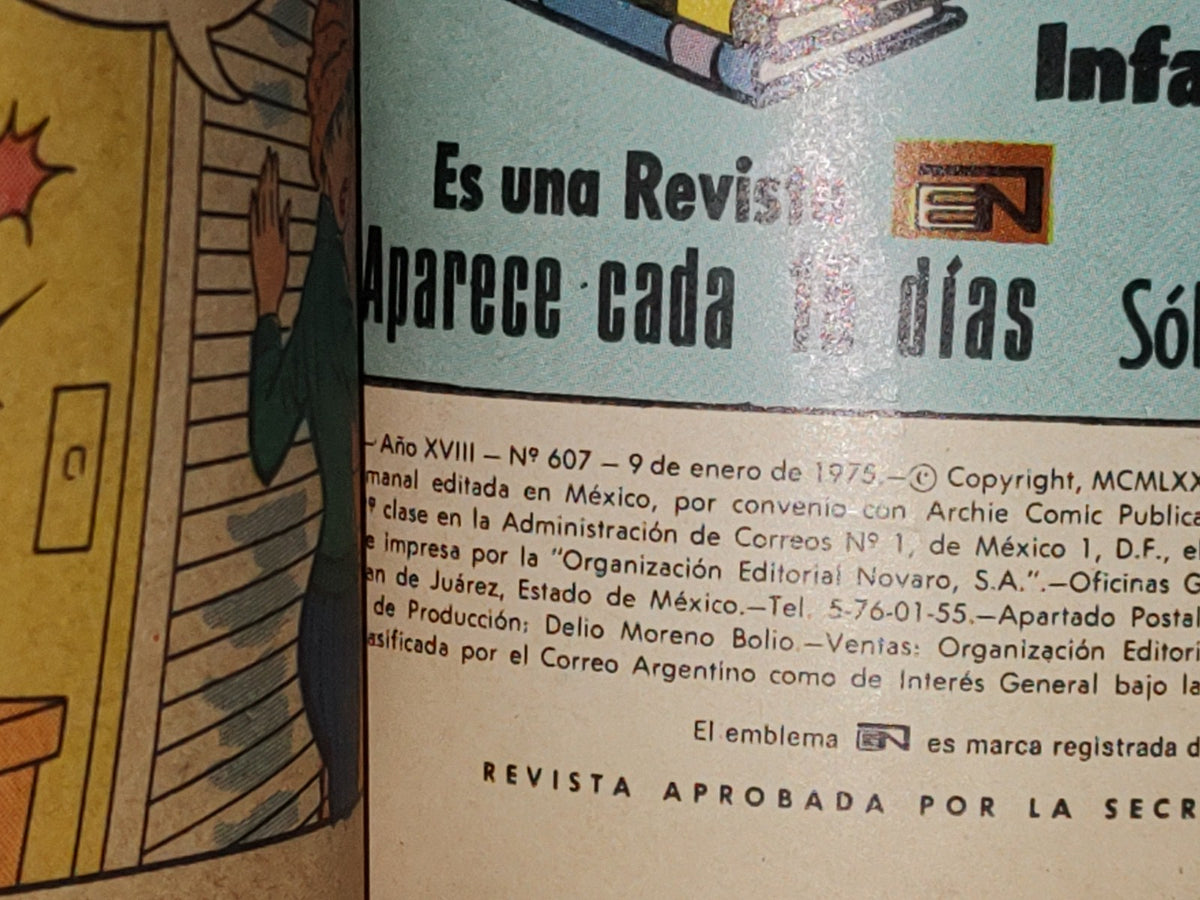 188- Cómic Archie - Editorial Novaro. Año Xviii, No. 607, Enero De 1975