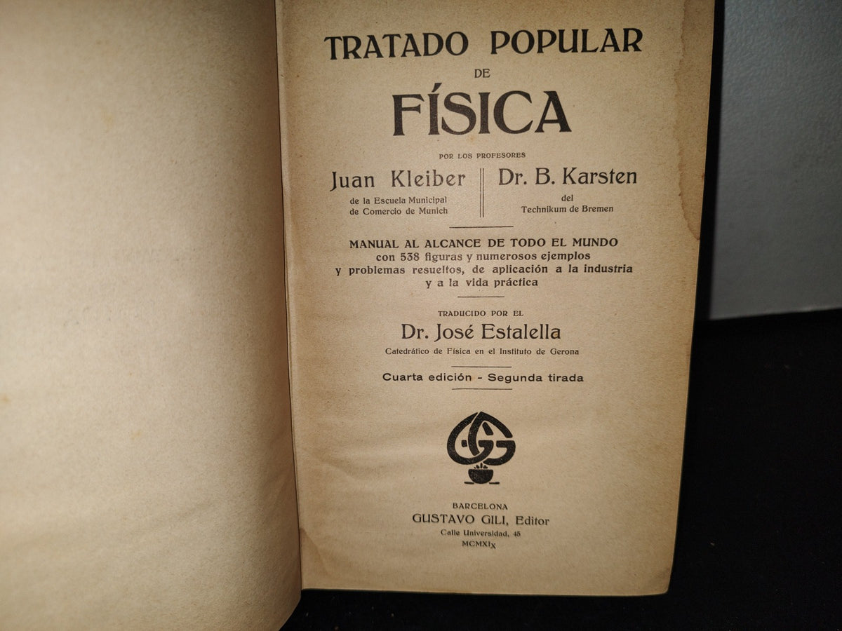 59- Tratado Popular De Física - Juan Kleiber, Dr. B. Karsten - 1919