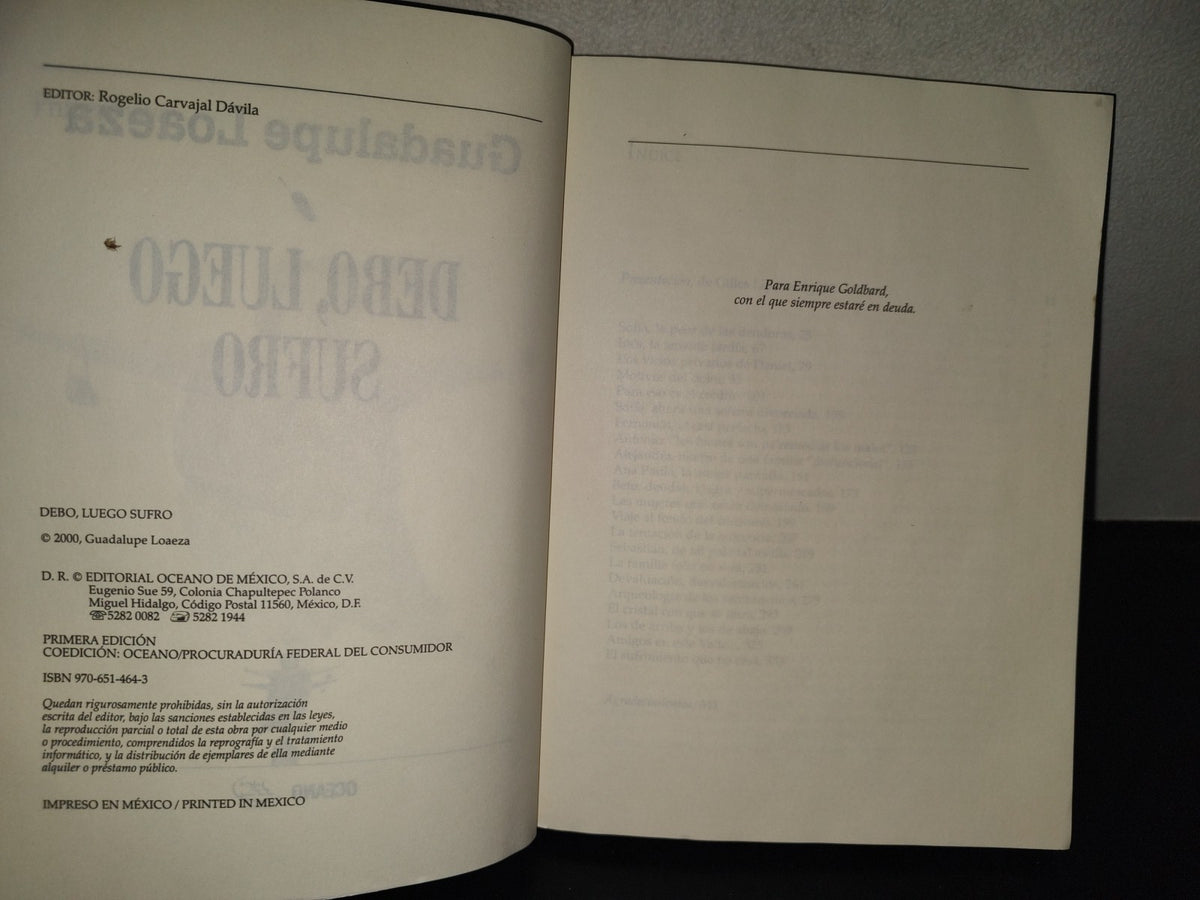 201- Debo, Luego Sufro - Guadalupe Loaeza - Océano, Primera Edición, 2000